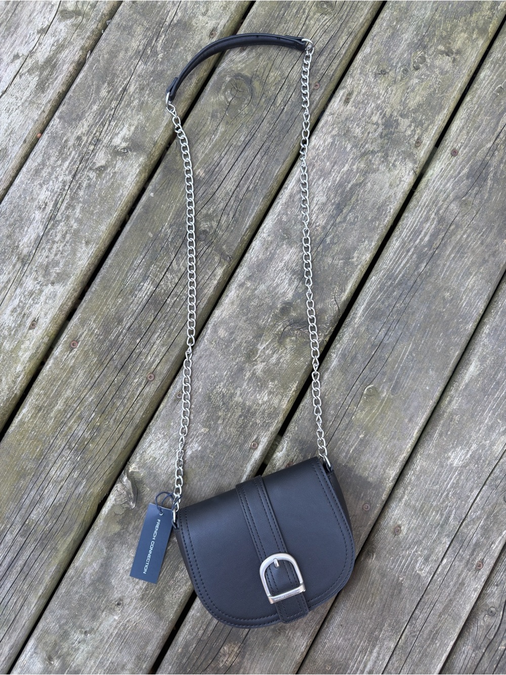 Black Crossbody Saddle Bag with Chain Strap